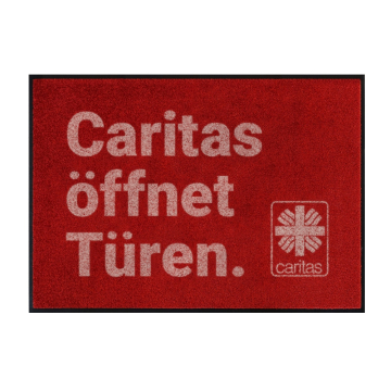 Caritas-Fußmatte klein mit Aufdruck "Caritas öffnet Türen"